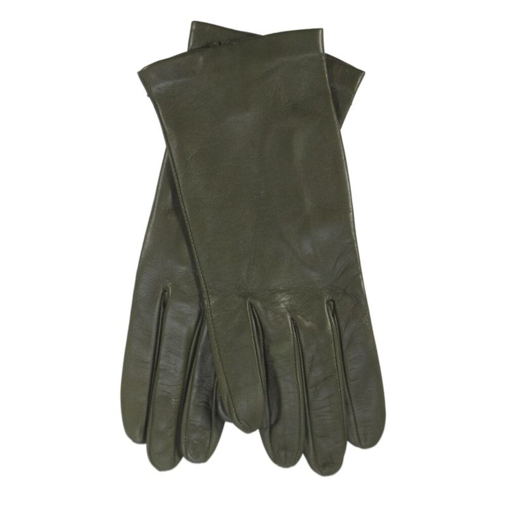 Madova Womens Slide On Leather Wrist Length Gloves Green Size 7.5